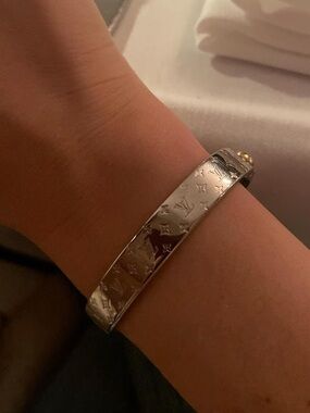 Louis Vuitton Polished Silver Monogram Cuff with Gold Accent